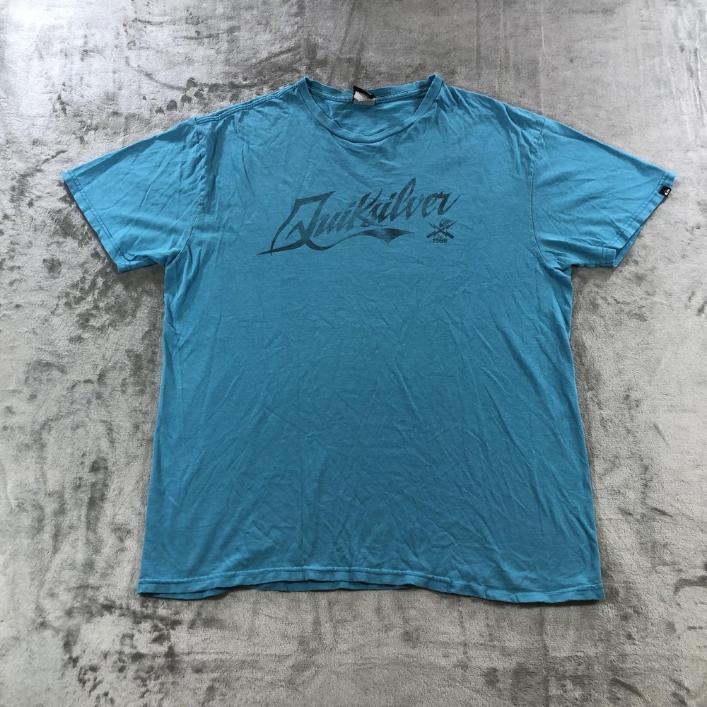 VTG Quiksilver Shirt Mens XL Teal Blue Surf Est 1969 Crewneck Short Sleeve Y2K